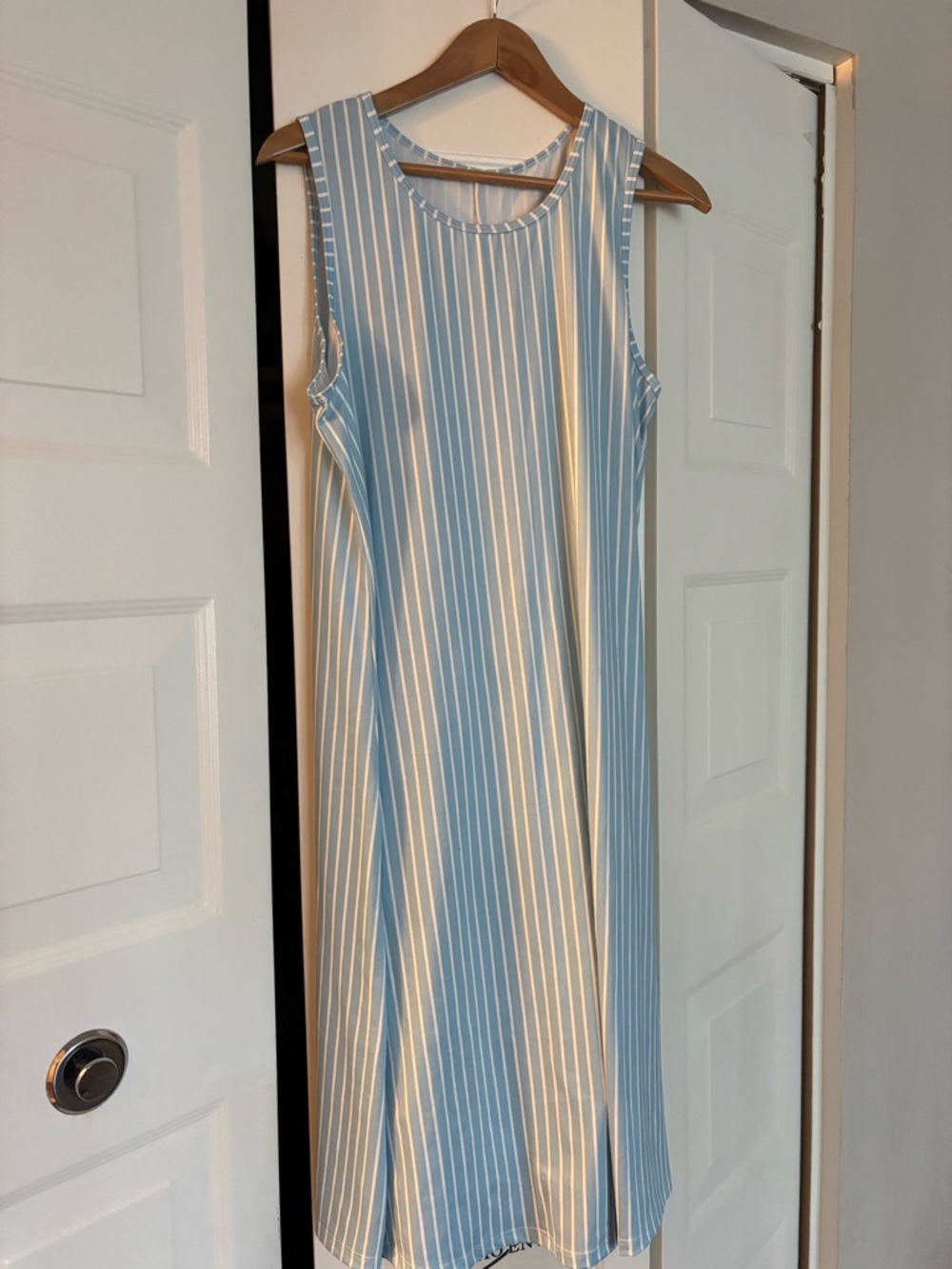 SHEIN Blue and White Vertical Stripe Sleeveless Midi Dress